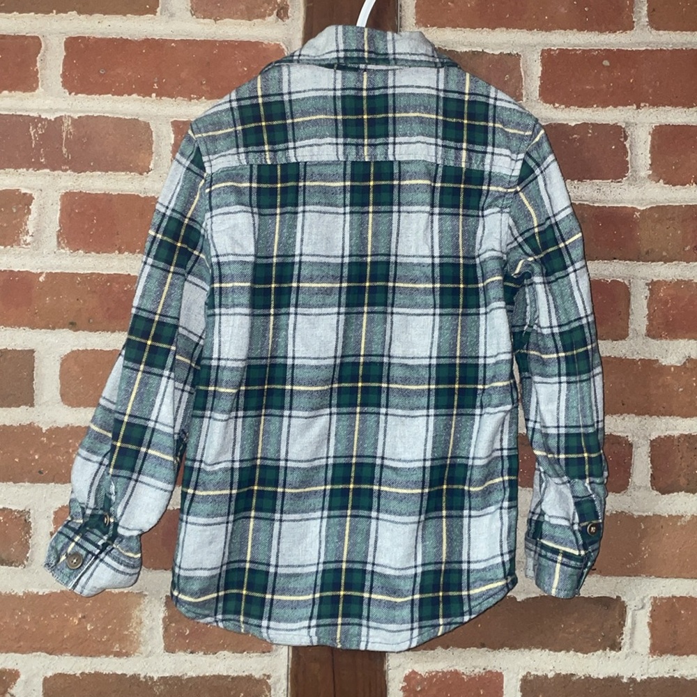 Gymboree gray & green plaid shirt, size 5/6 - Picture 3 of 5